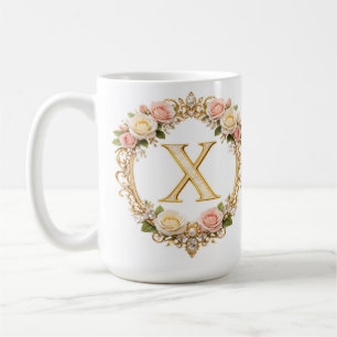 Blush Rose Gold Floral Monogram Letter X Wedding Coffee Mug