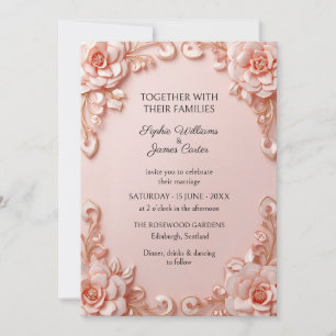 Blush Rose Gold Floral Scroll Wedding Invitation