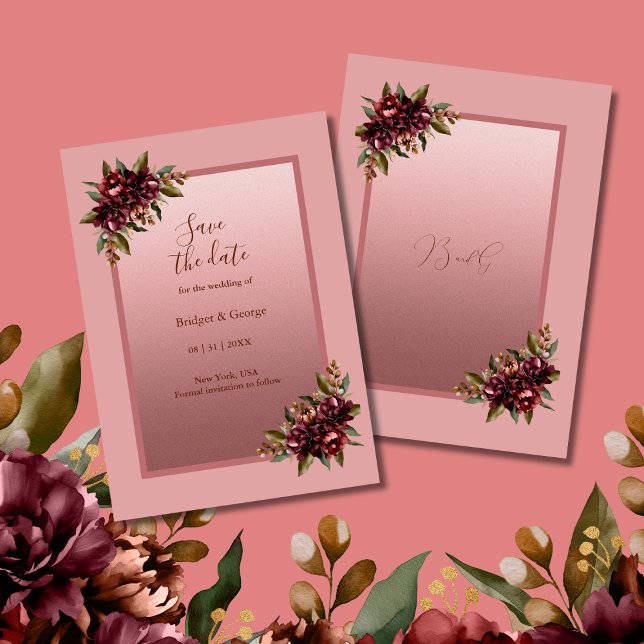 Blush Rose Gold Floral wedding Save the Date Invitation (Creator Uploaded)