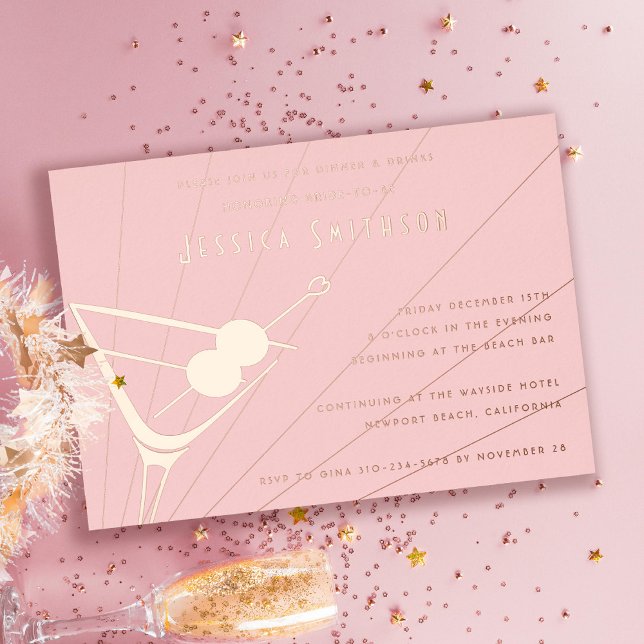 Blush Rose Gold Foil Martini Bachelorette Party (Creator Uploaded)