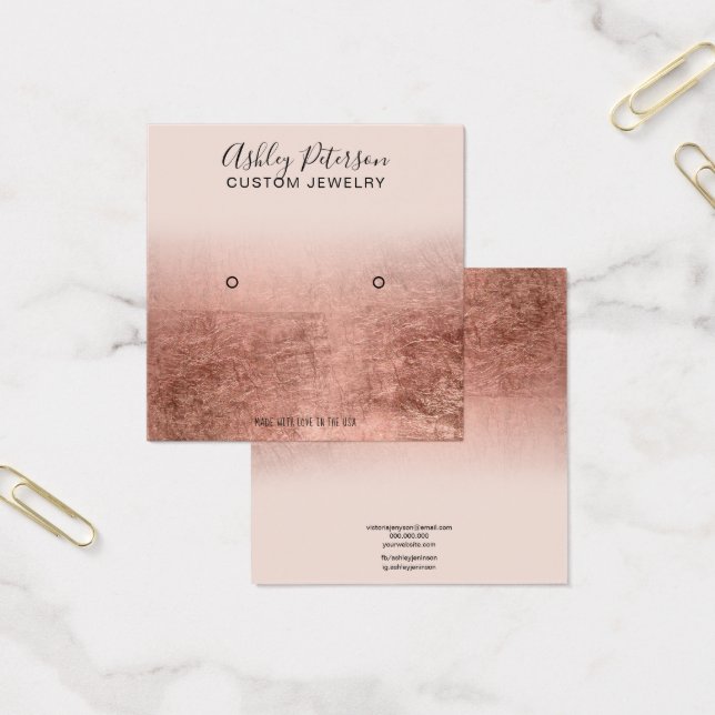 Blush rose gold foil stud earring display (Office)