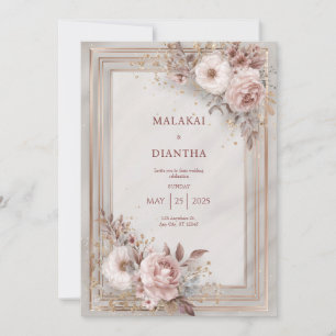 Blush Rose & Gold Frame Wedding Invitation