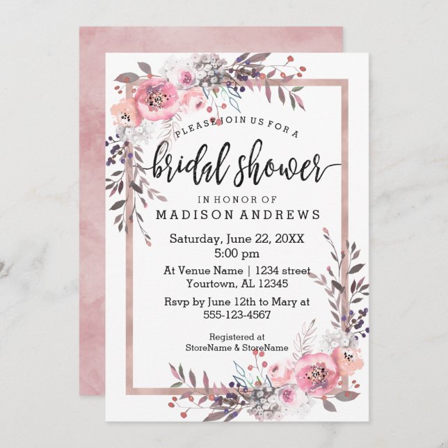 Blush & Rose Gold Framed Bridal Shower Invitation (Front/Back)