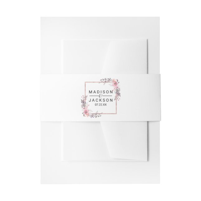 Blush & Rose Gold Framed Floral Wedding Invitation Belly Band (Front Example)