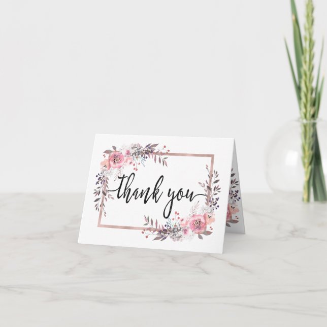 Blush & Rose Gold Framed Floral Wedding Thank You (Front)