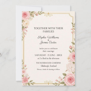 Blush Rose Gold Garden Wedding Invitation