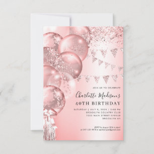 Blush Rose Gold Glitter Balloon Any Age Birthday Card
