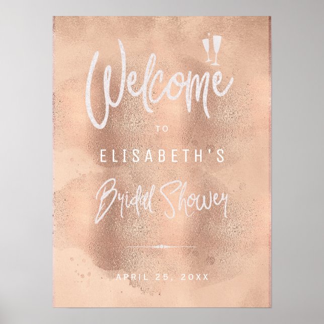 Blush rose gold glitter bridal shower welcome sign (Front)