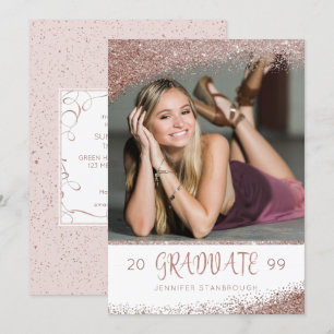 Blush & Rose Gold Glitter Brush Script Graduate Invitation