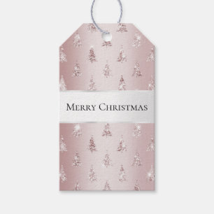 Blush Rose Gold Glitter Christmas Trees Gift Tags