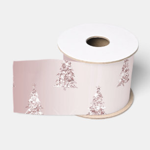 Blush Rose Gold Glitter Christmas Trees Grosgrain Ribbon