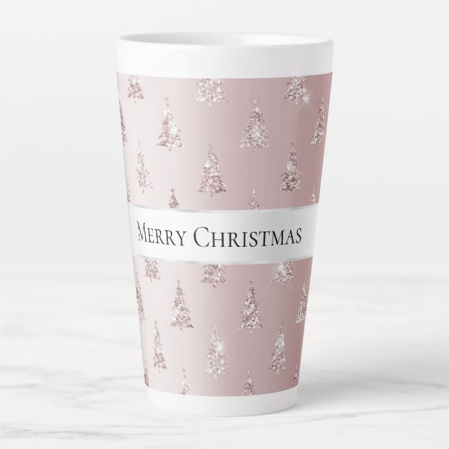 Blush Rose Gold Glitter Christmas Trees Latte Mug (Front)
