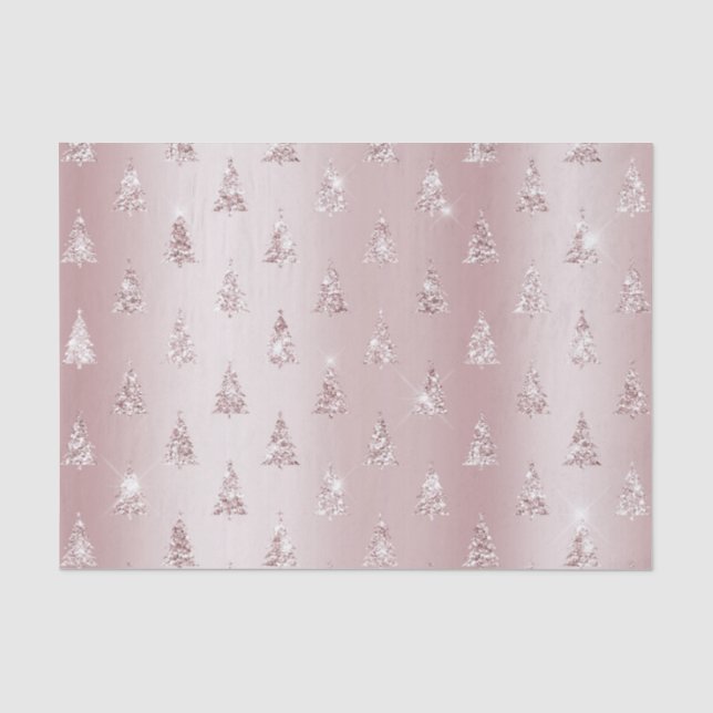 Blush Rose Gold Glitter Christmas Trees Tissue Paper (Front)