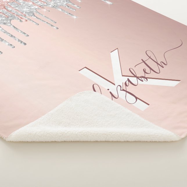 Blush rose gold glitter drips silver sherpa blanket (3/4)