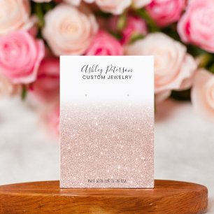 Blush rose gold glitter jewellery earring display business card