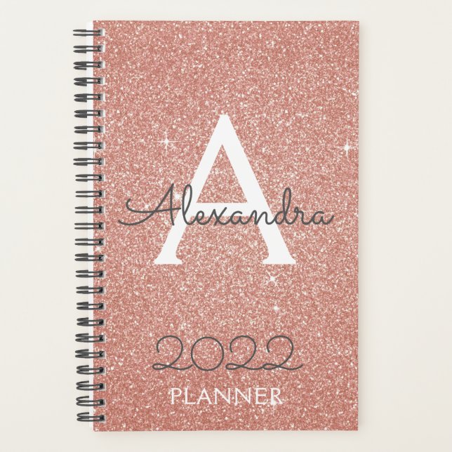 Blush Rose Gold Glitter Monogramme 2022 (Devant)