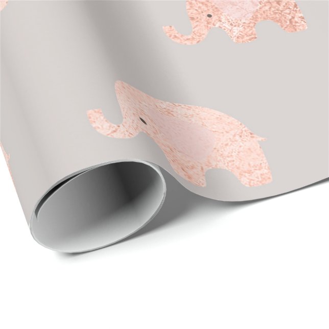 Blush Rose Gold Grey Princess Elephant Peach Wrapping Paper (Roll Corner)