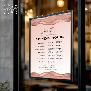Blush Rose Gold Marble Agate Beauty Salon Hours Window Cling