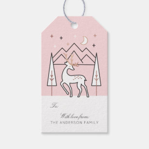 Blush Rose Gold Modern Elegant Reindeer at Night Gift Tags