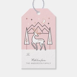 Blush Rose Gold Modern Elegant Reindeer at Night Gift Tags