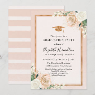 Blush & Rose Gold Modern Floral Graduation Party Invitation