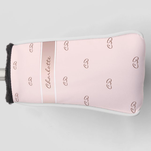Blush rose gold monogram name initials golf head cover (Front)
