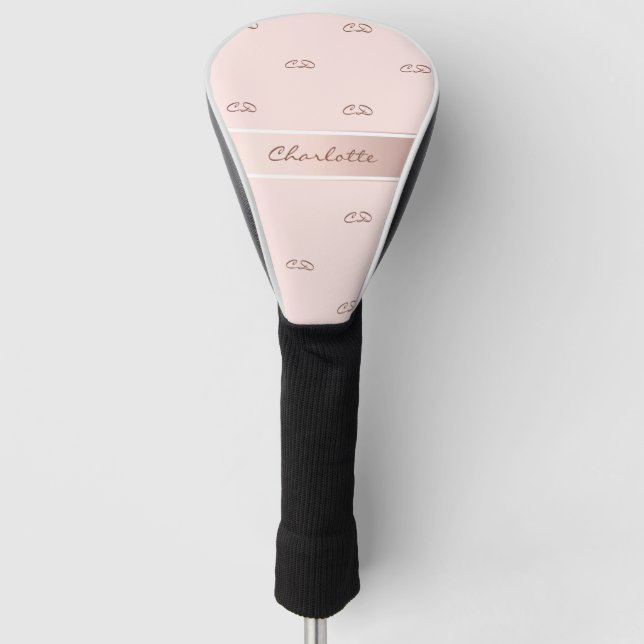 Blush rose gold monogram name initials golf head cover (Front)