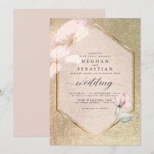 Blush Rose Gold Pampas Grass Floral Invitation