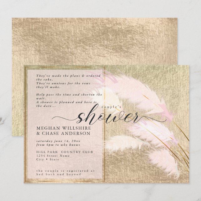 Blush Rose Gold Pampas Grass  Invitation (Front/Back)