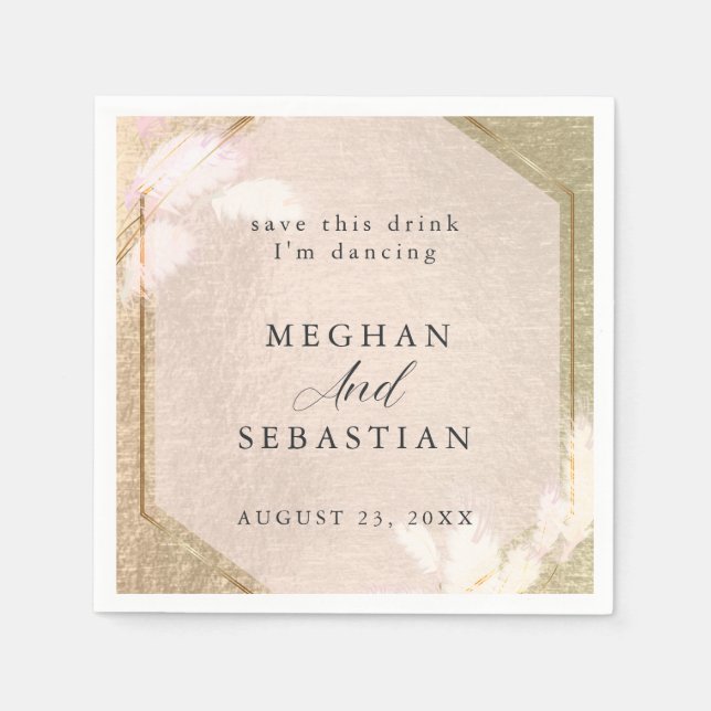 Blush Rose Gold Pampas Grass Napkin (Front)