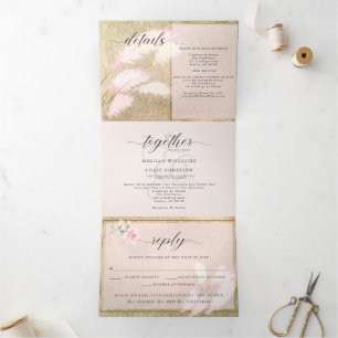 Blush Rose Gold Pampas Grass Tri-Fold Invitation