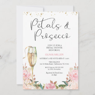 Blush Rose Gold Petals and Prosecco Bridal Shower Invitation
