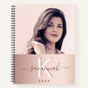 Blush rose gold photo monogram elegant notebook