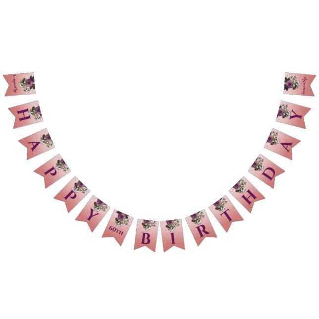 blush rose gold pink purple floral design bunting flags (All)