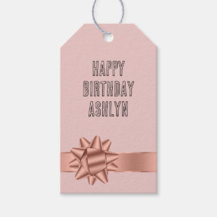Blush Rose Gold Ribbon Bow Birthday Gift Tags