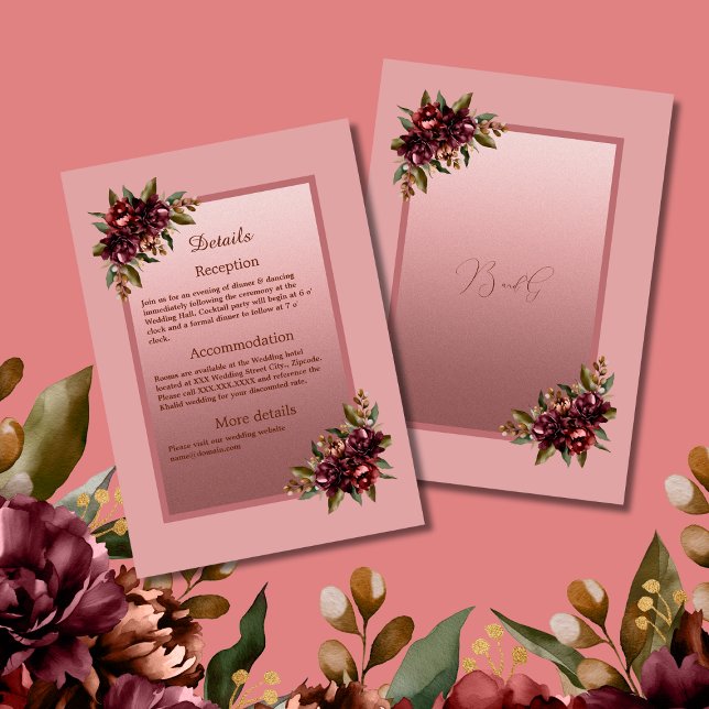 Blush Rose Gold Script - Burgundy floral wedding Enclosure Card (Creator Uploaded)