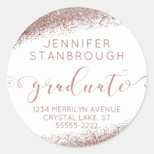Blush & Rose Gold Script Graduate Return Address Classic Round Sticker