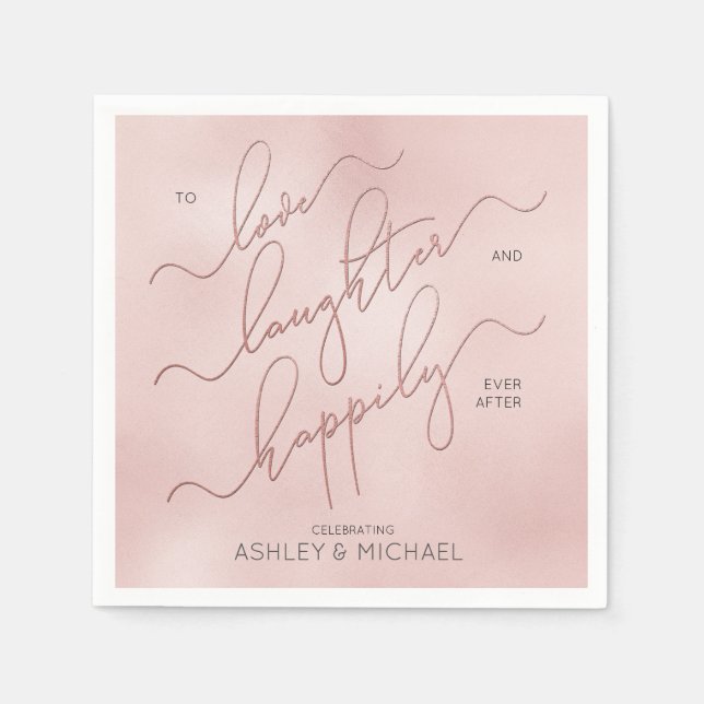 Blush Rose Gold Script Happily Ever After Napkin (Front)