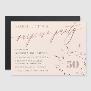 Blush & Rose Gold Script Surprise Party Magnetic Invitation