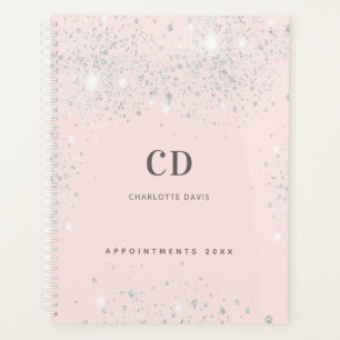 Blush rose gold silver glitter sparkles name planner