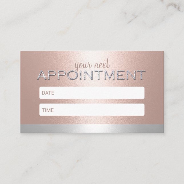 Blush Rose Gold & Silver Salon Spa Appointment Card (Front)