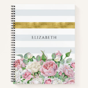 Blush Rose Gold Stripe Name Notebook