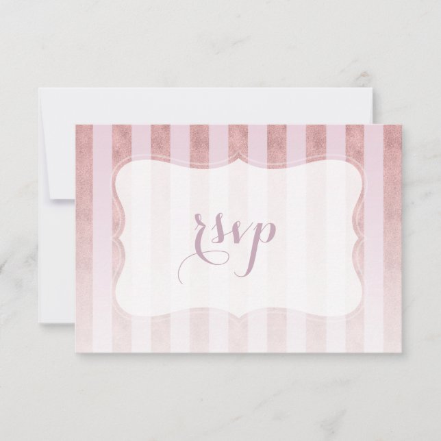 Blush Rose Gold Stripes Wedding RSVP Card (Front)