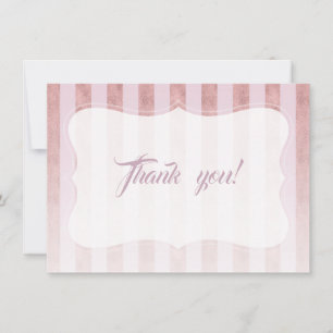 Blush Rose Gold Stripes Wedding Thank You Card