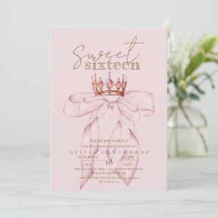 Blush Rose & Gold Sweet 16 Bow Crown Birthday  Invitation