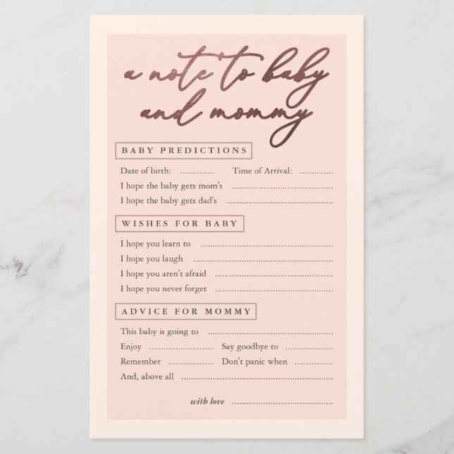 Blush Rose Gold Typography A Note To Baby & Mommy (Front)