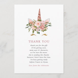 Blush & Rose Gold Unicorn Baby Shower Thank You Card