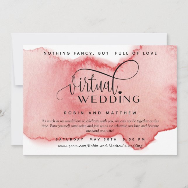 Blush Rose Gold Watercolor, Online Virtual Wedding Invitation (Front)