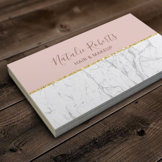 Blush Rose Gold & White Marble Modern Beauty Salon Business Card (Creator Uploaded)
