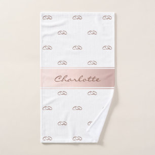 Blush rose gold white monogram elegant bath towel set